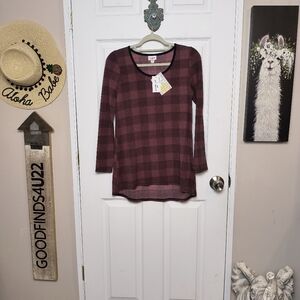 LulaRoe Christmas Plaid Lynnae Long Sleeve Red Holiday Print XXS NEW